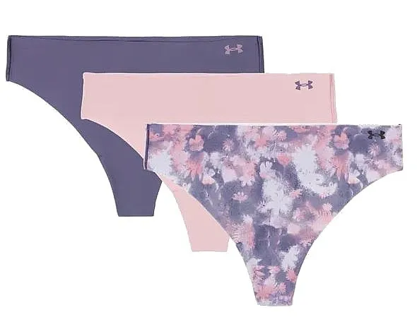 panties Under Armour Pure Stretch No Show Printed 3 Pack - Halo Gray/Pink Elixír/Downpour Gray - women´s