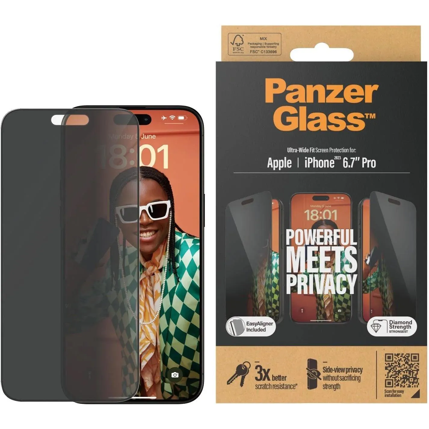 PanzerGlass Privacy Glass Screen Protector Ultra-Wide Fit iPhone 15 Pro Max 6.7