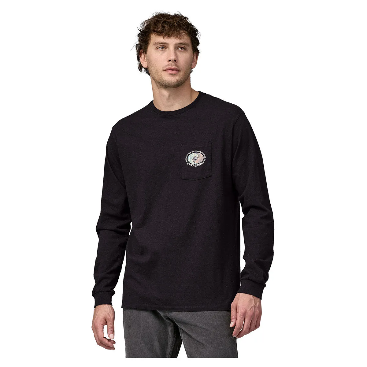 Patagonia Men's Long-Sleeved Snowstitcher Pocket Responsibili-Tee - Ink Black