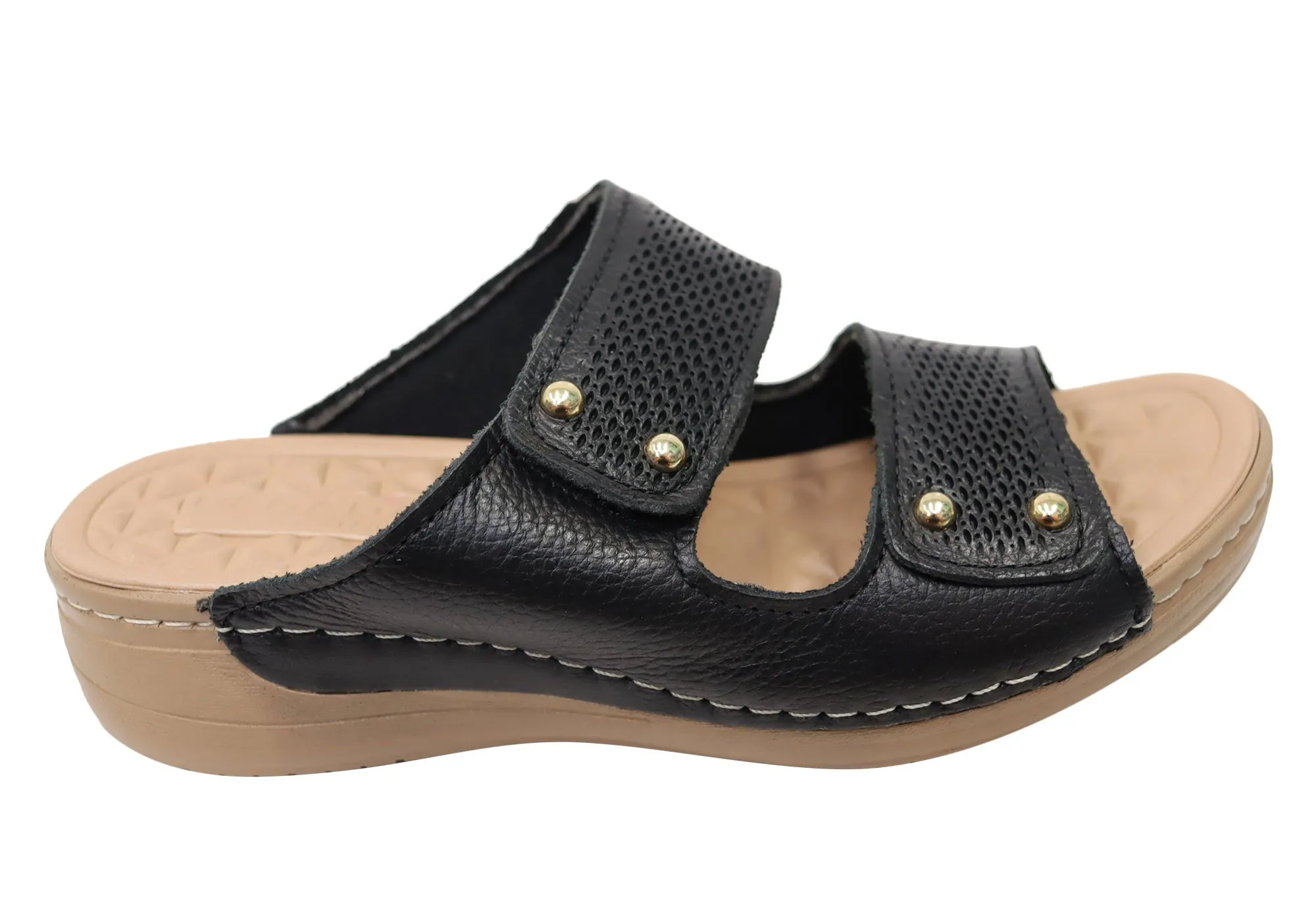 Pegada Mya Womens Comfortable Leather Slides Sandals Made In Brazil