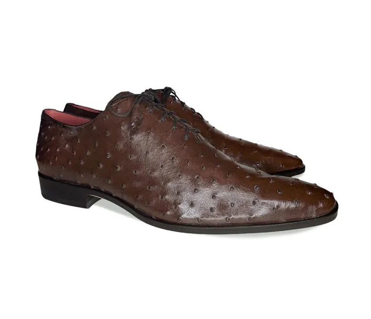 Pelle Exotics Ostrich Quill Lace-Up Oxford Brown