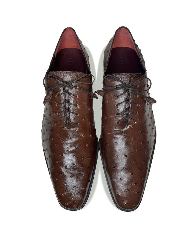 Pelle Exotics Ostrich Quill Lace-Up Oxford Brown