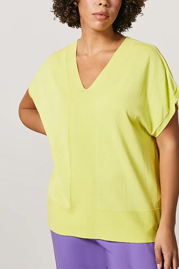 Persona (by Marina Rinaldi) ALBO LINK STITCH V-NECK STRETCH VISCOSE CREPE SWEATER