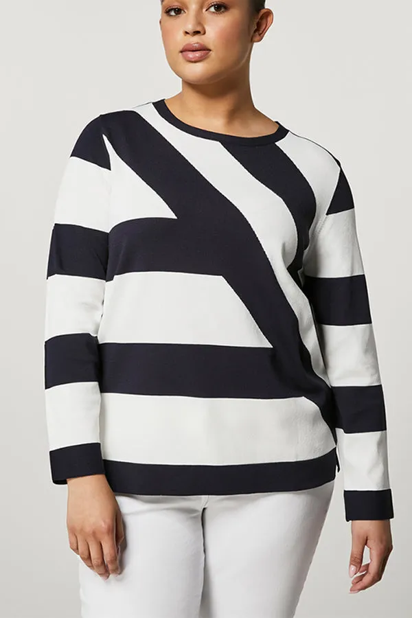 Persona (by Marina Rinaldi) ANGIO NAVY STRIPED VISCOSE SWEATER