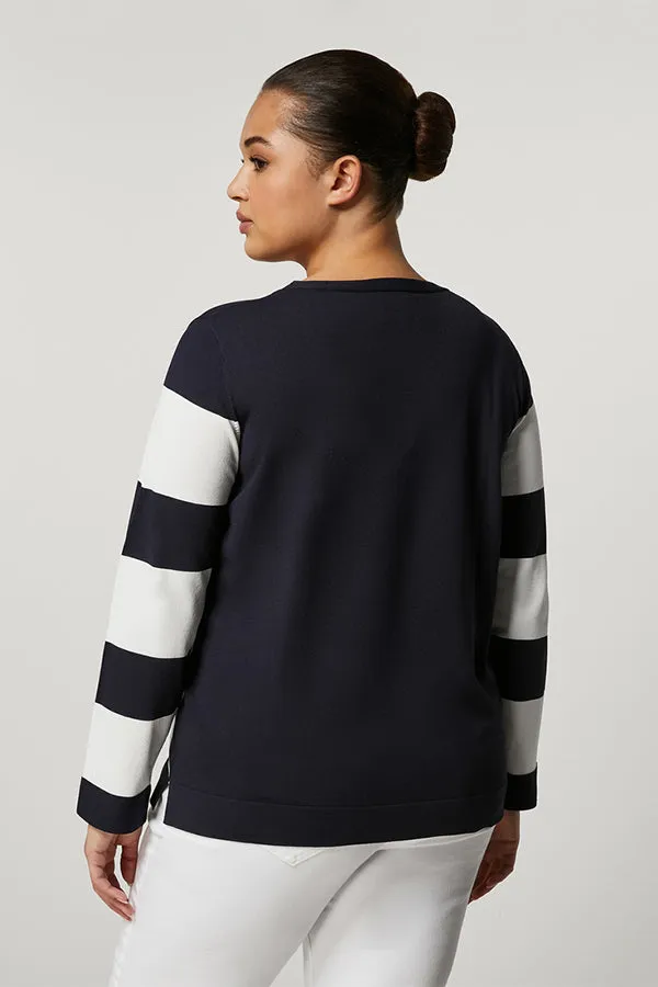 Persona (by Marina Rinaldi) ANGIO NAVY STRIPED VISCOSE SWEATER