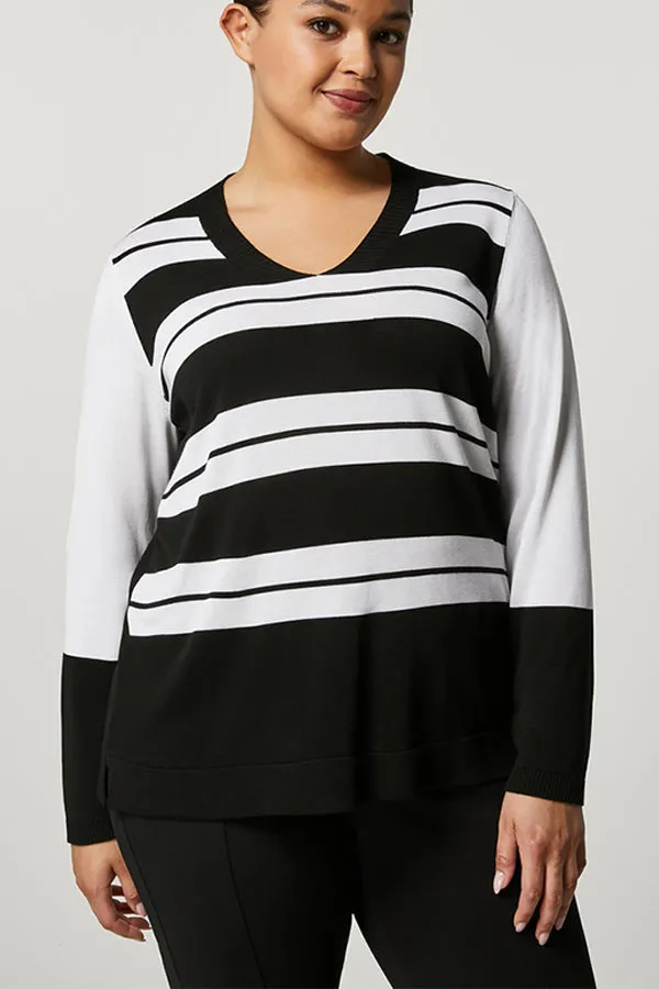 Persona (by Marina Rinaldi) NARDO STRIPED FLUID VISCOSE CREPE SWEATER