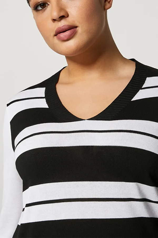 Persona (by Marina Rinaldi) NARDO STRIPED FLUID VISCOSE CREPE SWEATER