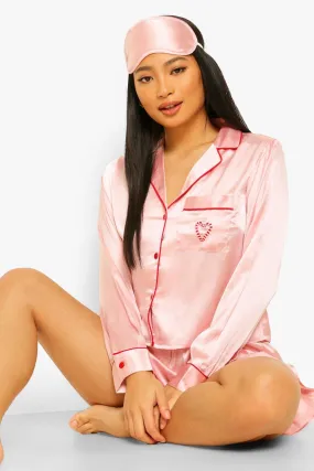 Petite Christmas Satin 3 Piece Short and Eye Mask PJ Set