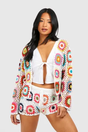 Petite Premium Patchwork Crochet Cardigan