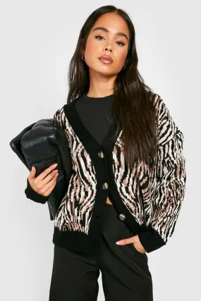 Petite Zebra Print Knit Cardigan