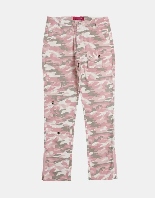 PK21 Straight Multi-pocket Cargo Pants - Pink Camo