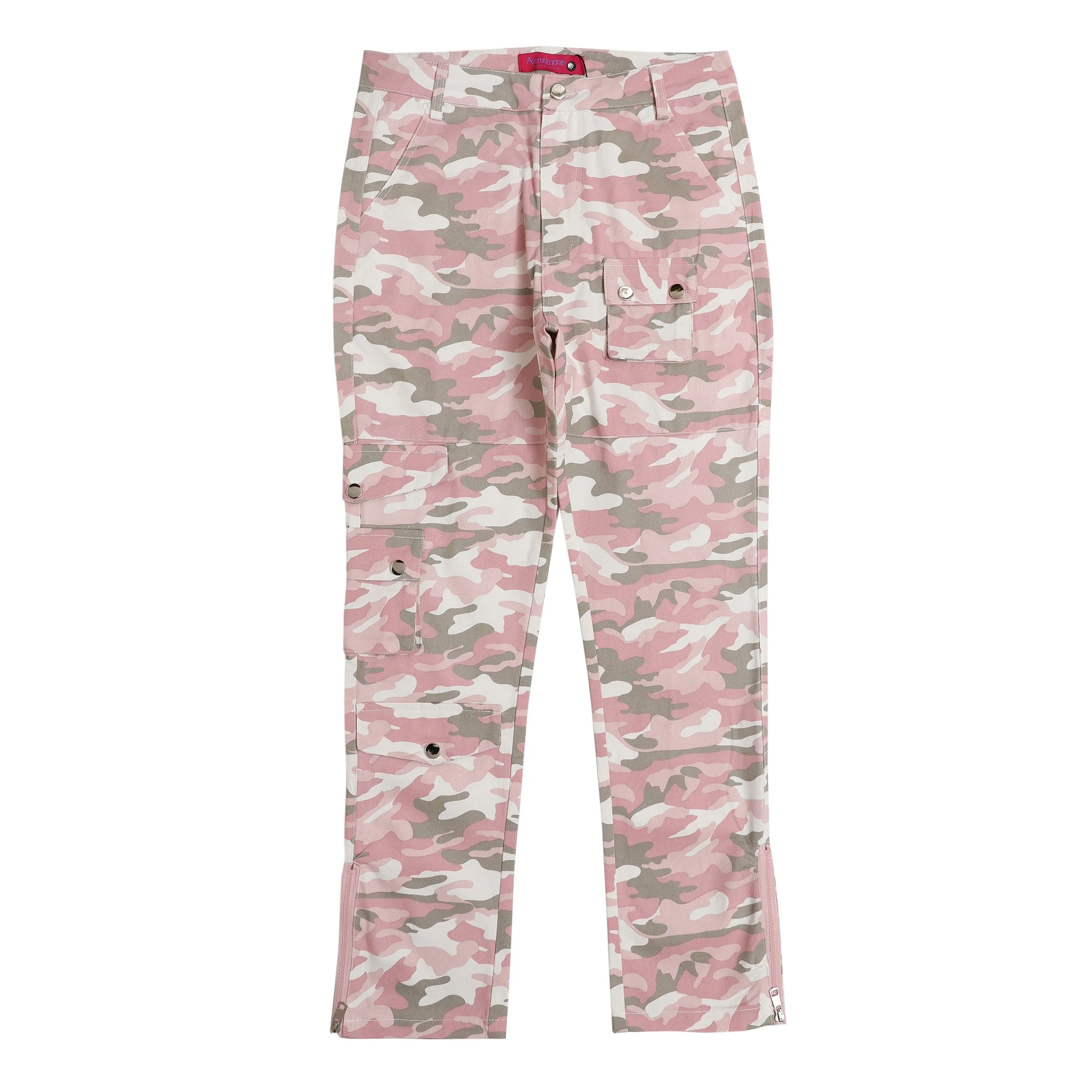 PK21 Straight Multi-pocket Cargo Pants - Pink Camo