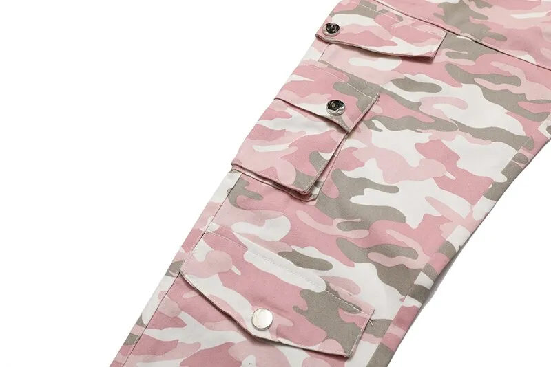 PK21 Straight Multi-pocket Cargo Pants - Pink Camo