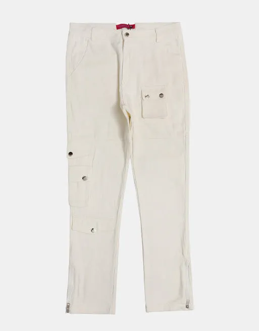 PK21 Straight Multi-pocket Cargo Pants - White