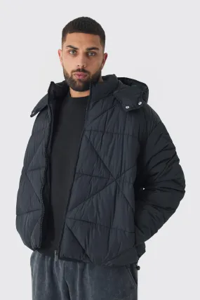 Plus Abstract Quilted Puffer Jacket In Black