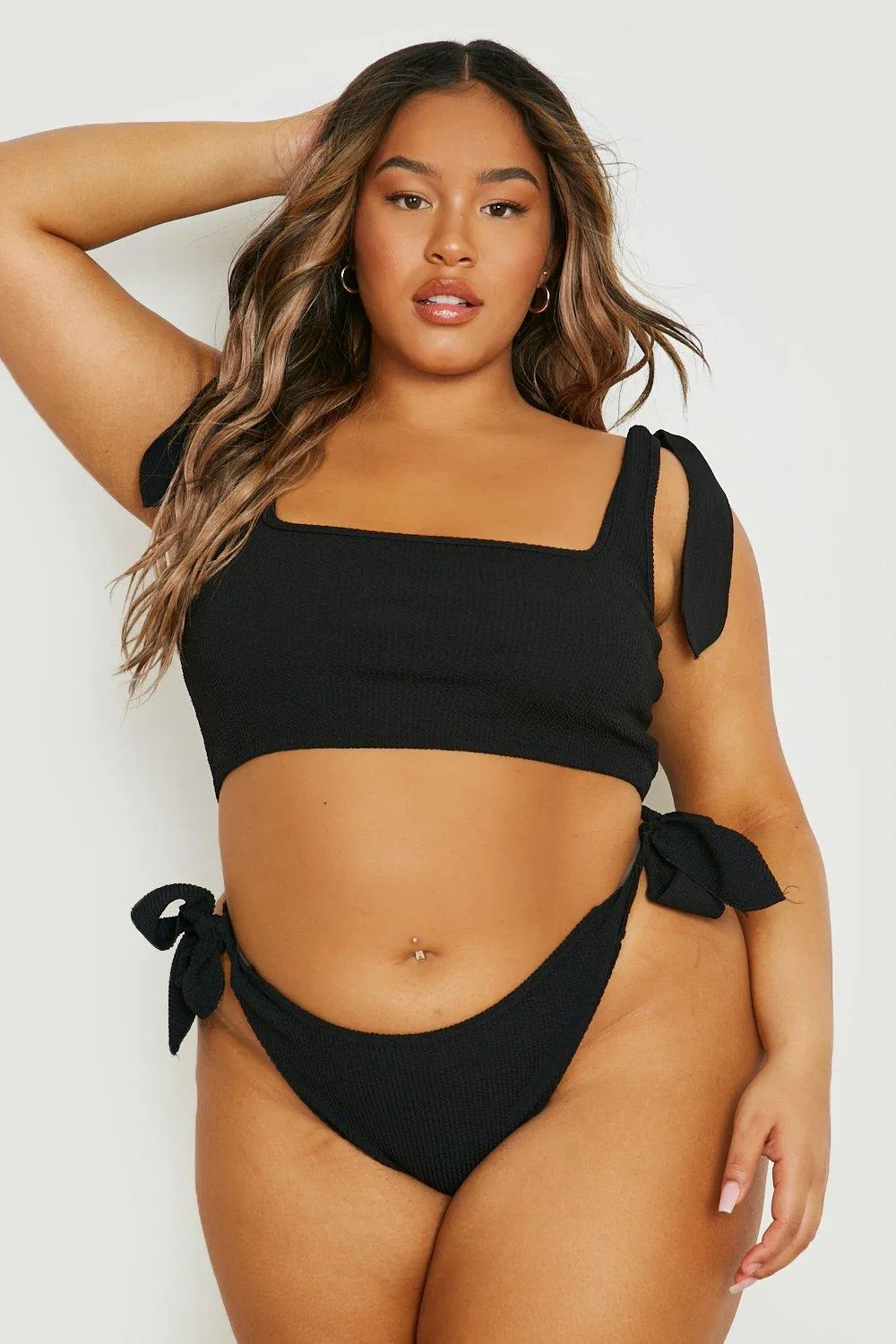 Plus Crinkle Tie Shoulder Crop Bikini