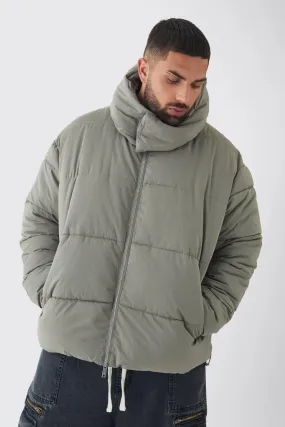 Plus Extended Funnel Neck Hooded Puffer Jacket In Grey