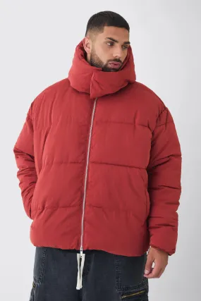 Plus Extended Funnel Neck Hooded Puffer Jacket In Rust