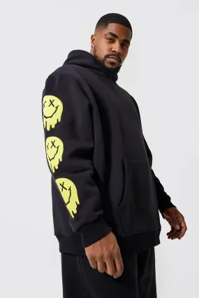 Plus Loose Applique Badge Sleeve Hoodie