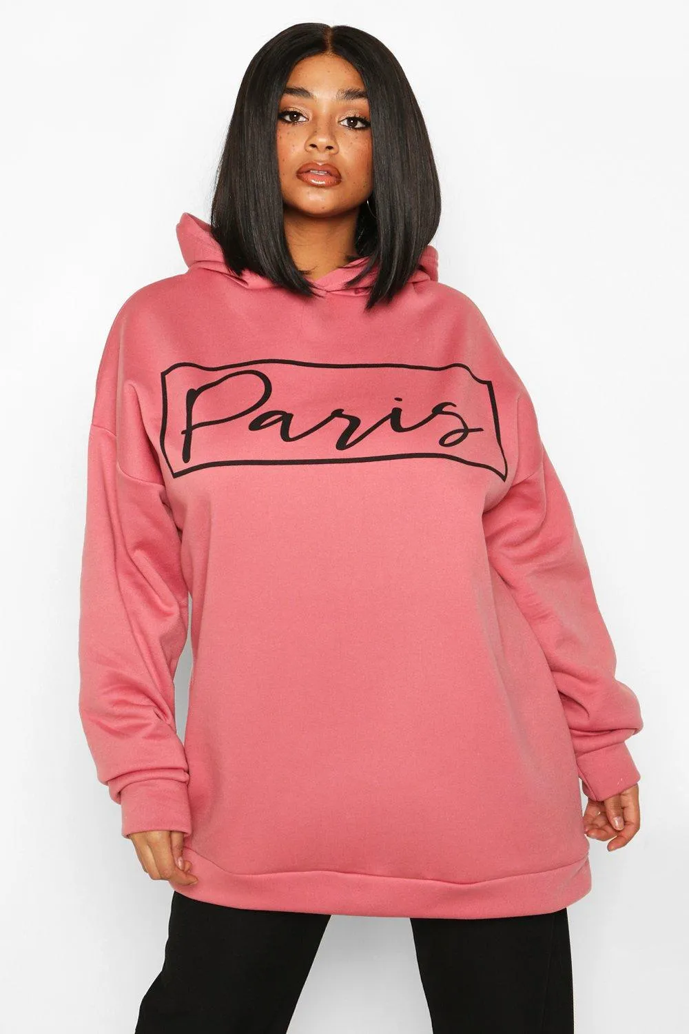 Plus Paris Slogan Oversized Hoodie