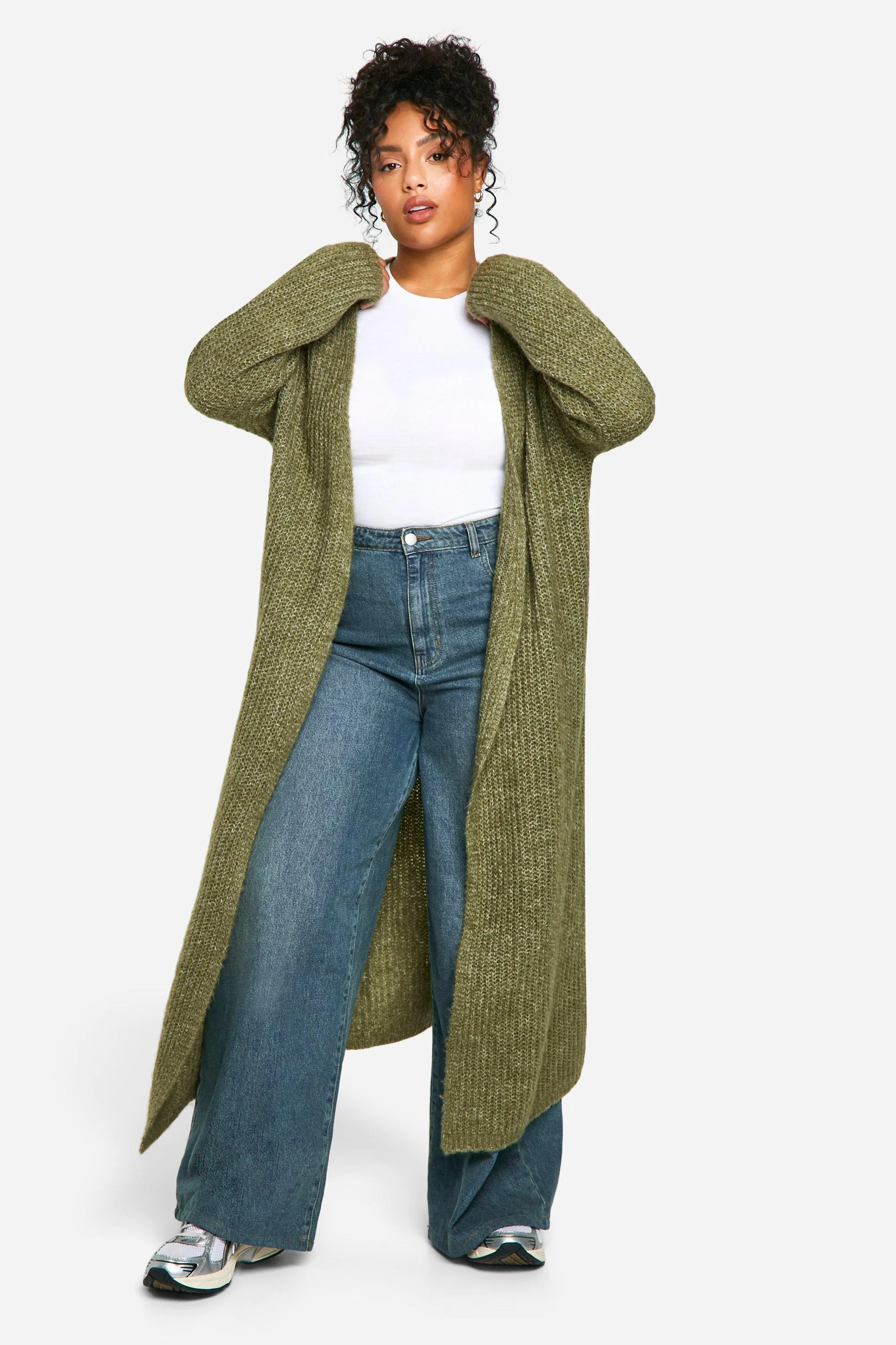 Plus Soft Rib Knit Edge To Edge Maxi Cardigan