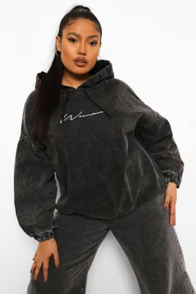 Plus Woman Embroidered Denim Hoodie