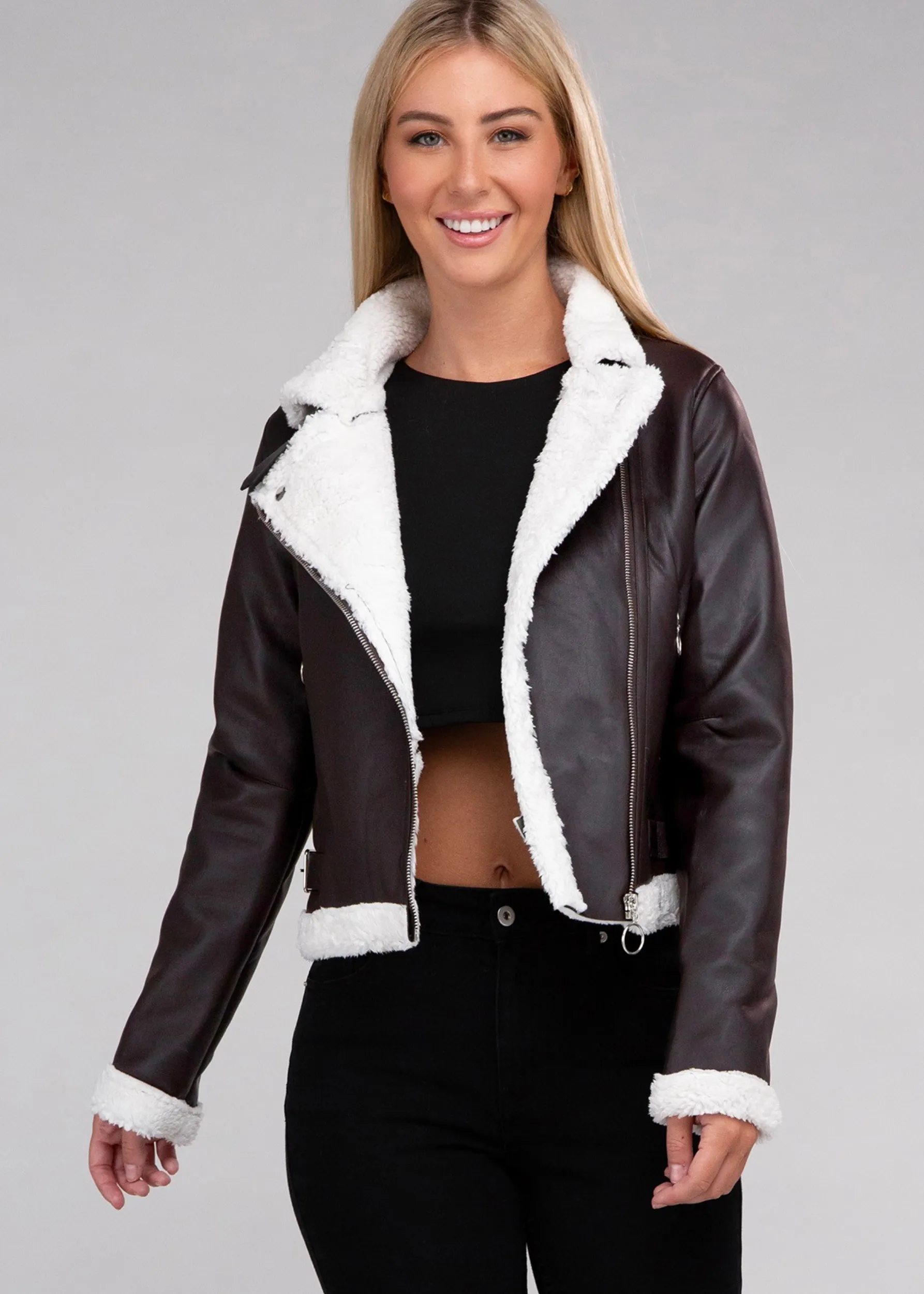 Plush Teddy Trimmed PU Jacket