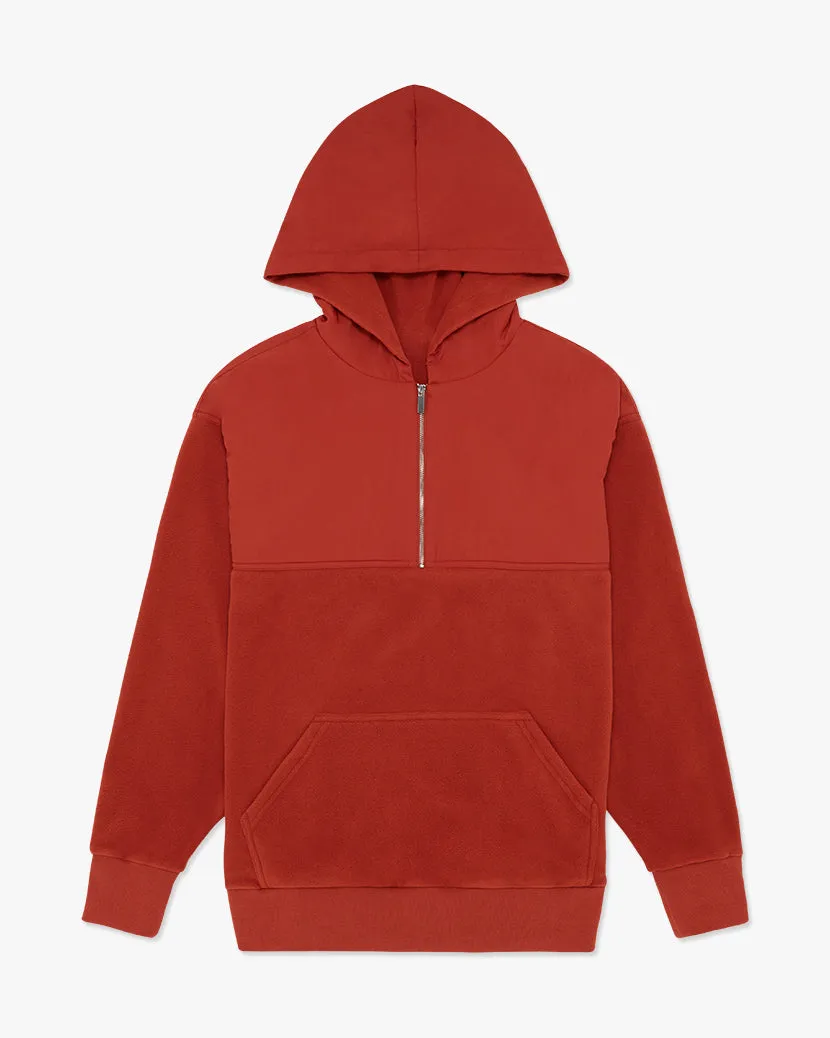 Polar Fleece Nylon Hoodie Half Zip | Deep Red