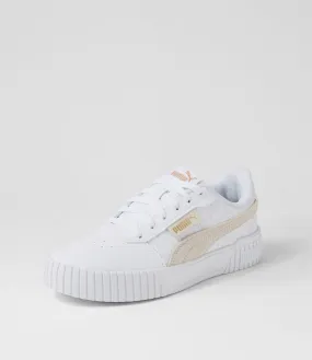 PUMA Carina 2 Logo White Gold Leather Sneakers