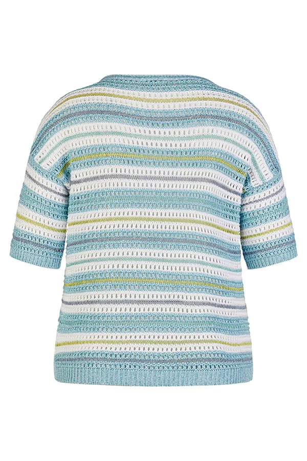 Rabe & LecomteAQUABLUE STRIPED SHORT SLEEVE SWEATER