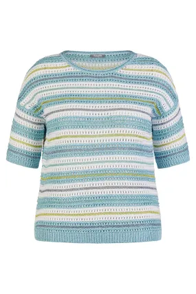 Rabe & LecomteAQUABLUE STRIPED SHORT SLEEVE SWEATER