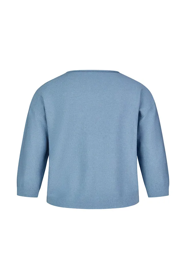 Rabe & LecomteBLUE CREWNECK 3/4 SLEEVED SWEATER