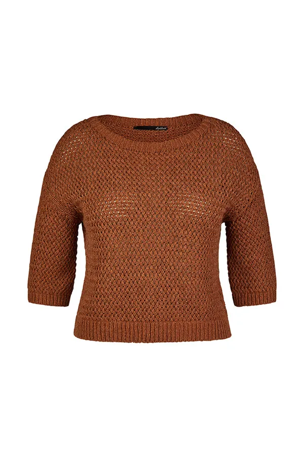 Rabe & LecomteBROWN CROCHET KNIT SWEATER