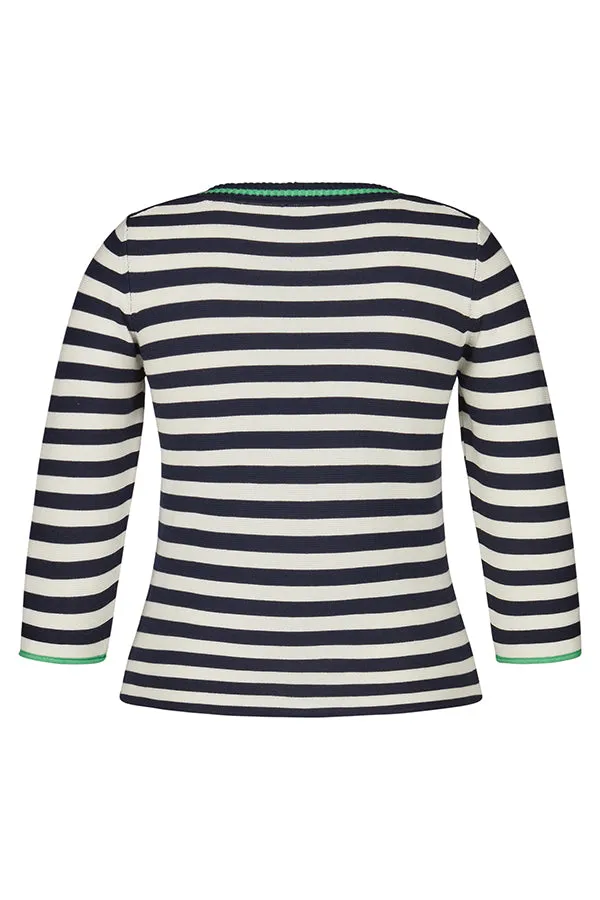 Rabe & LecomteGREEN TRIM NAVY STRIPED SWEATER