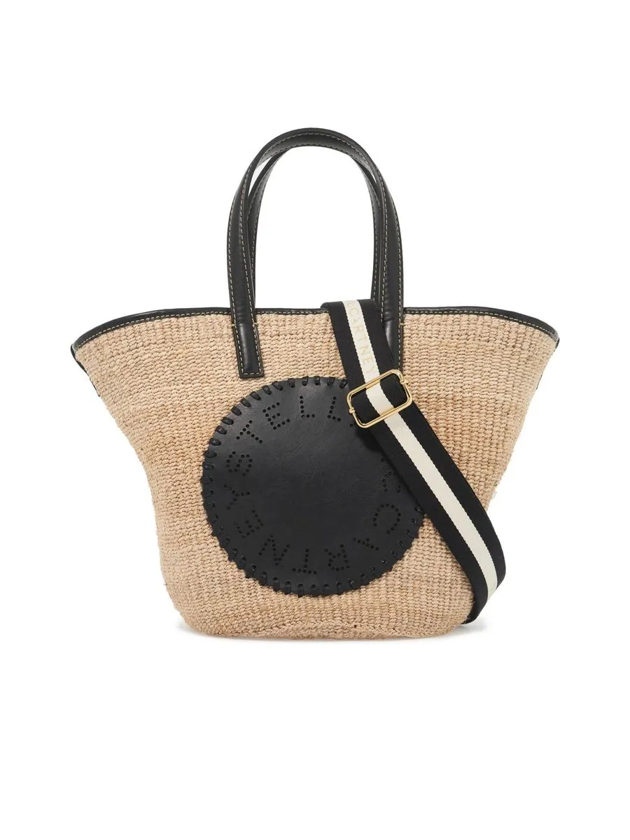 Raffia Shoulder Bag With Perforated Logo