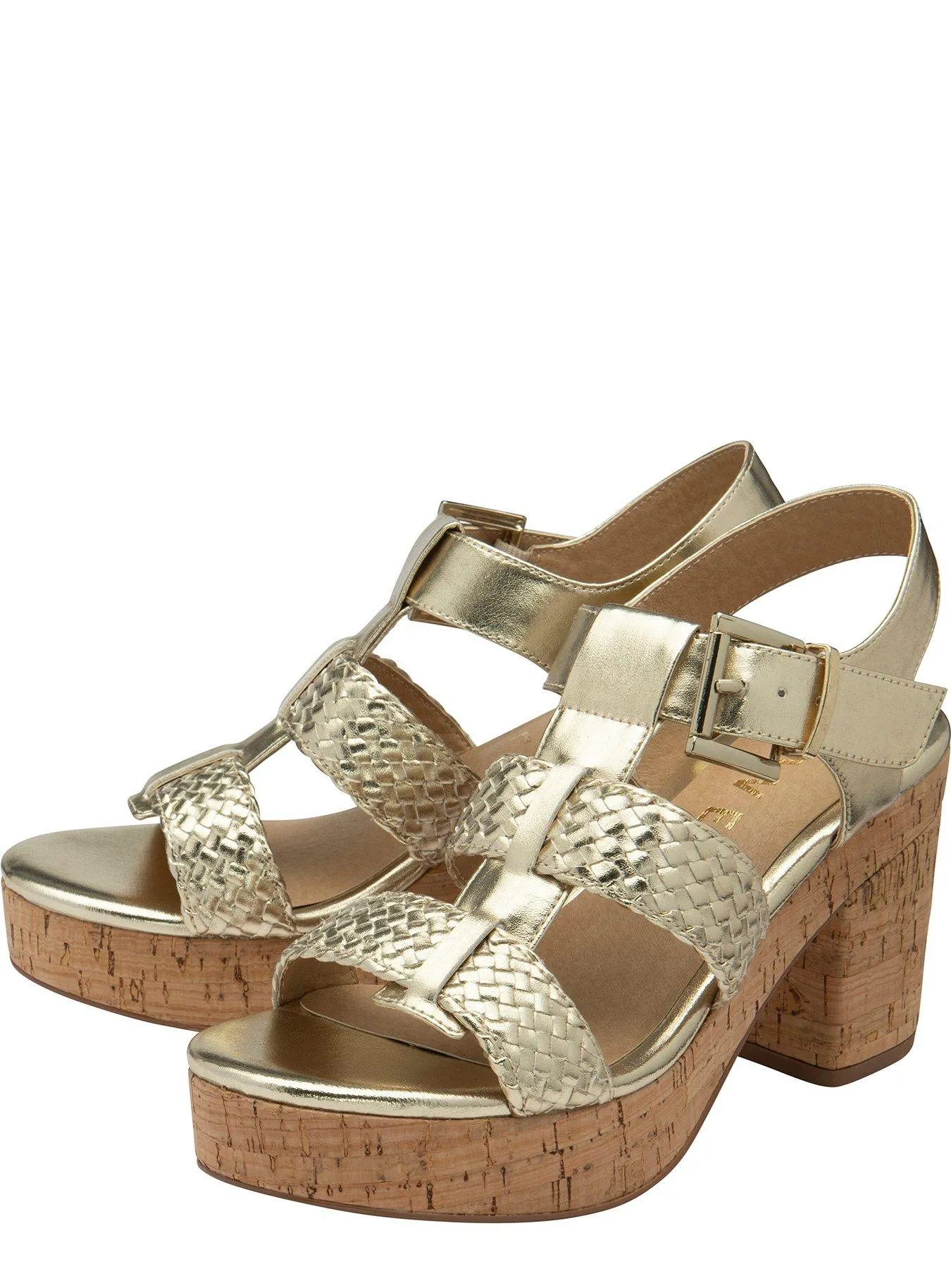 Ravel Rewley Platform Metallic Weaved Cork Heeled Sandals - Gold Weave