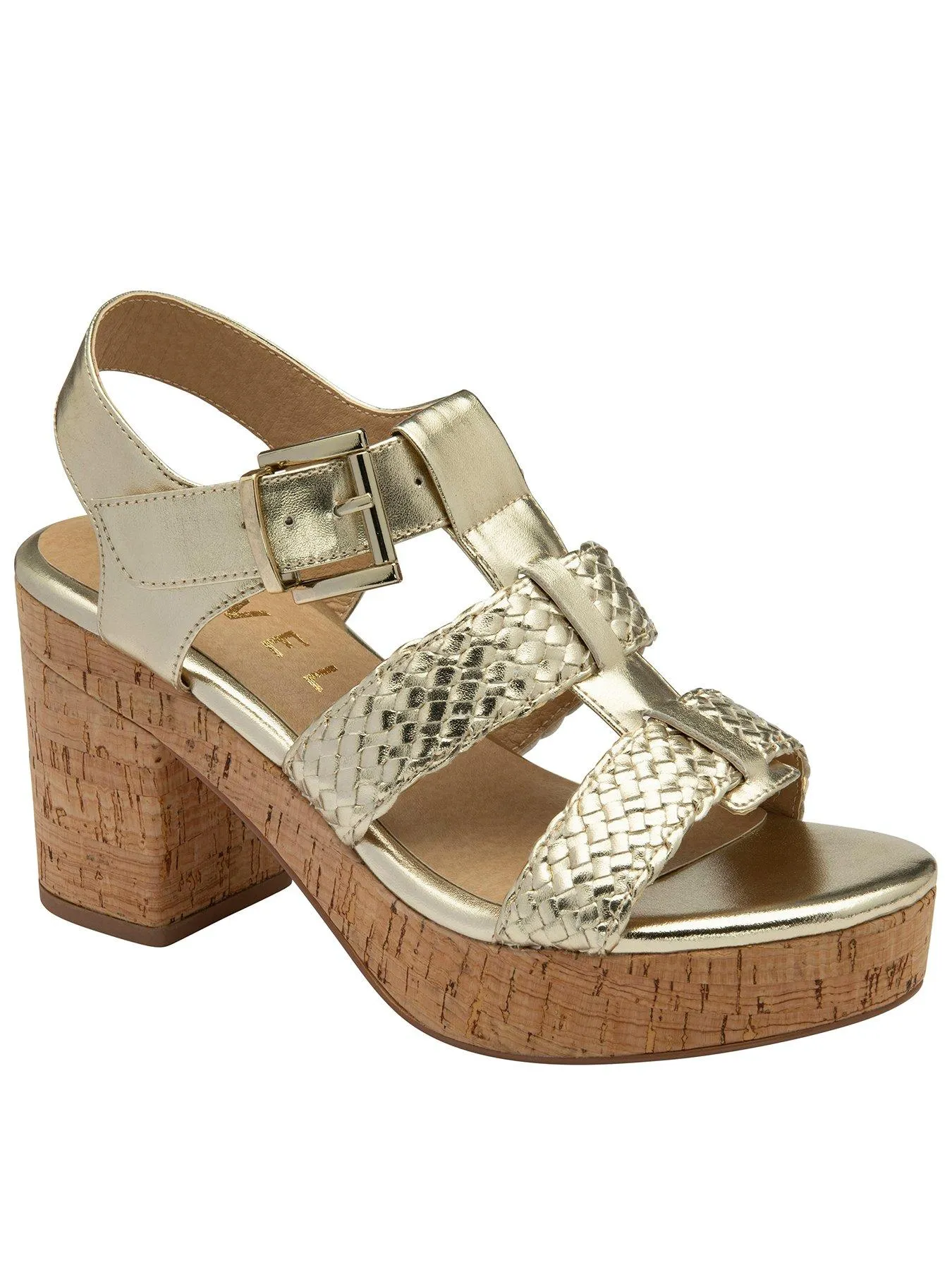 Ravel Rewley Platform Metallic Weaved Cork Heeled Sandals - Gold Weave