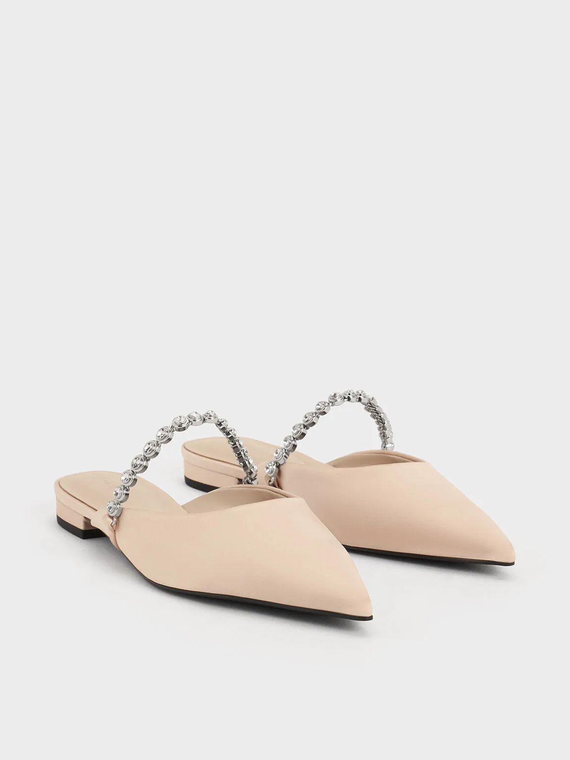 Recycled Polyester Gem-Strap Metallic Flat Mules - Beige