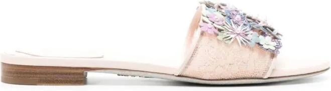René Caovilla 20mm floral-appliqué lace mules Pink
