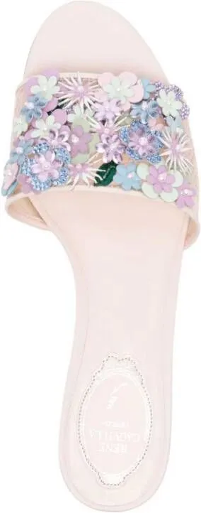 René Caovilla 20mm floral-appliqué lace mules Pink