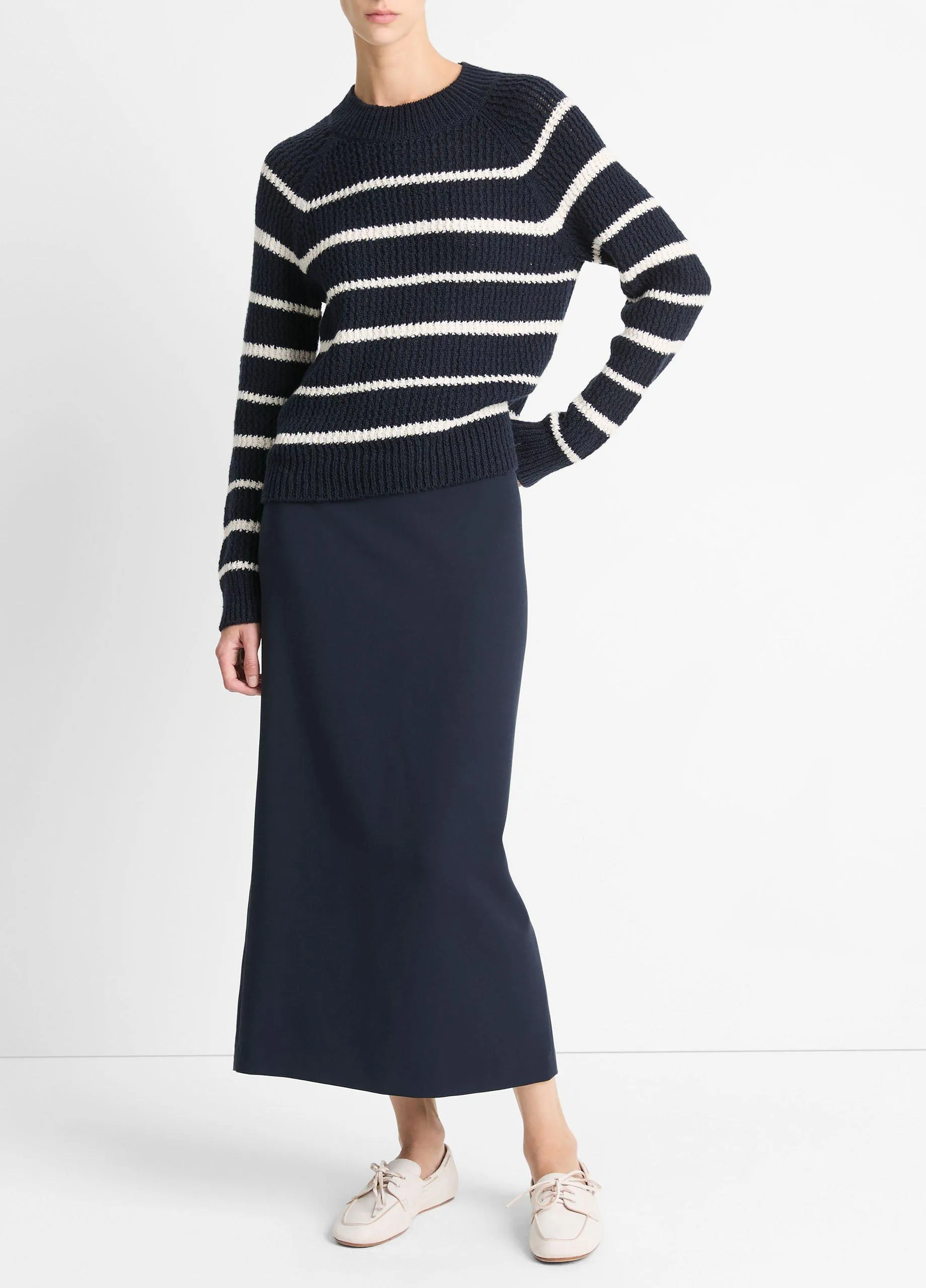 Ribbed Stripe Cotton-Blend Pullover