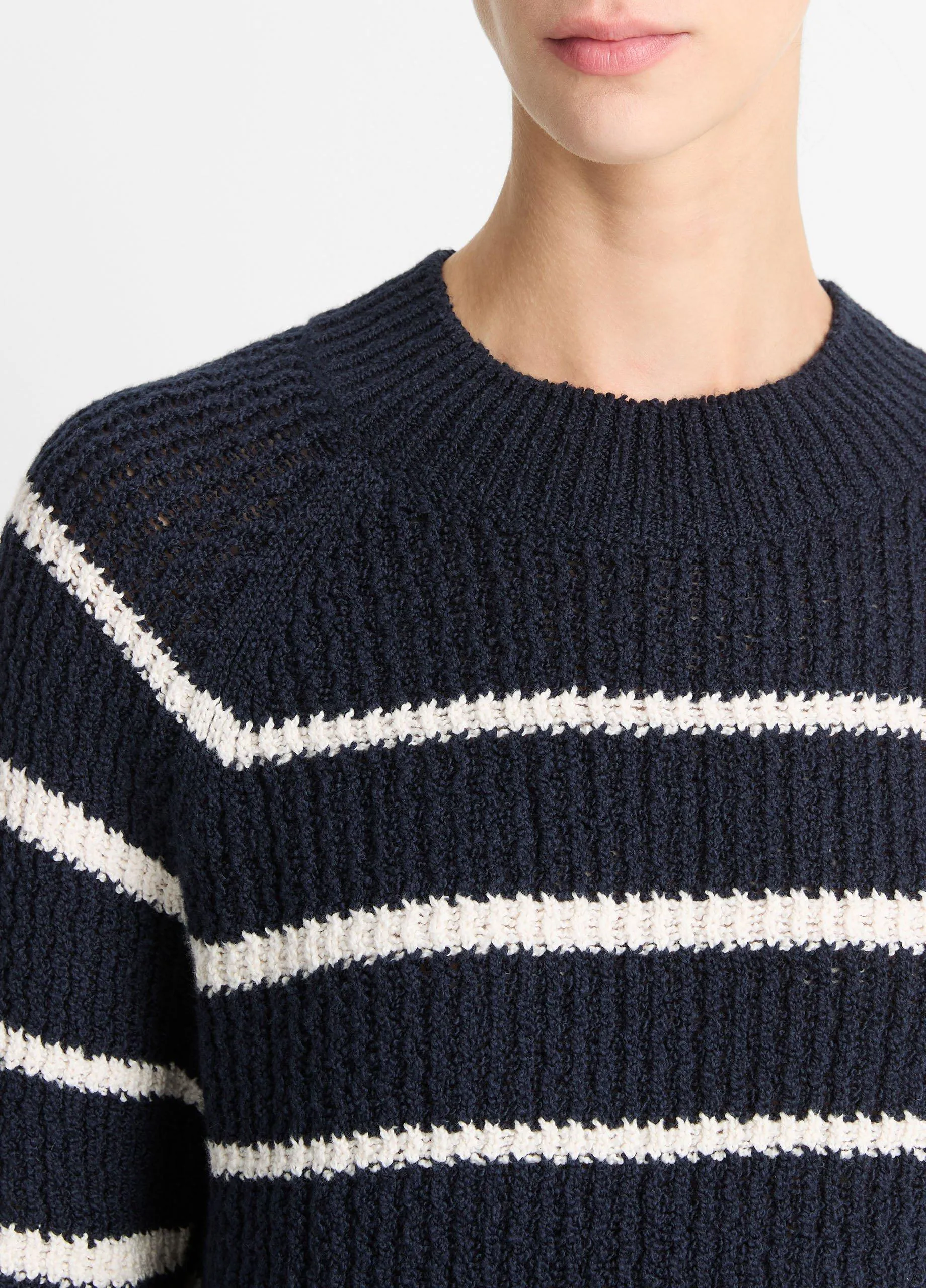 Ribbed Stripe Cotton-Blend Pullover