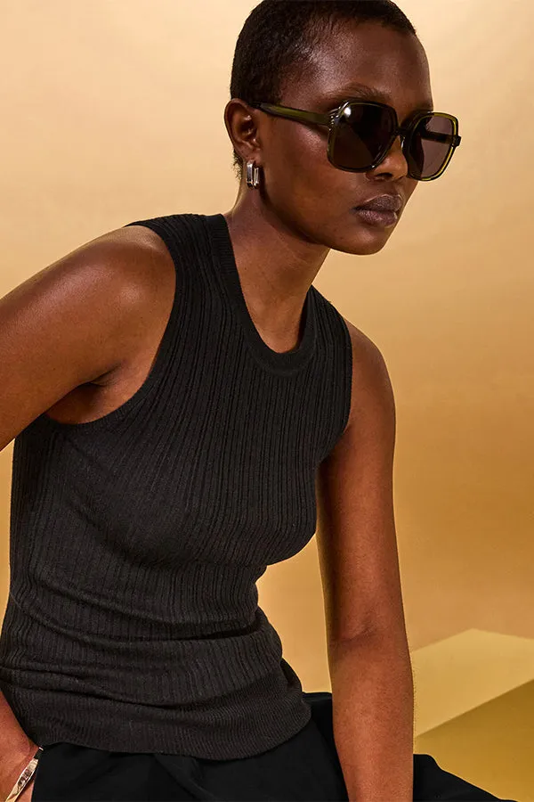 Rodier BLACK RIBBED SLEEVELESS SWEATER