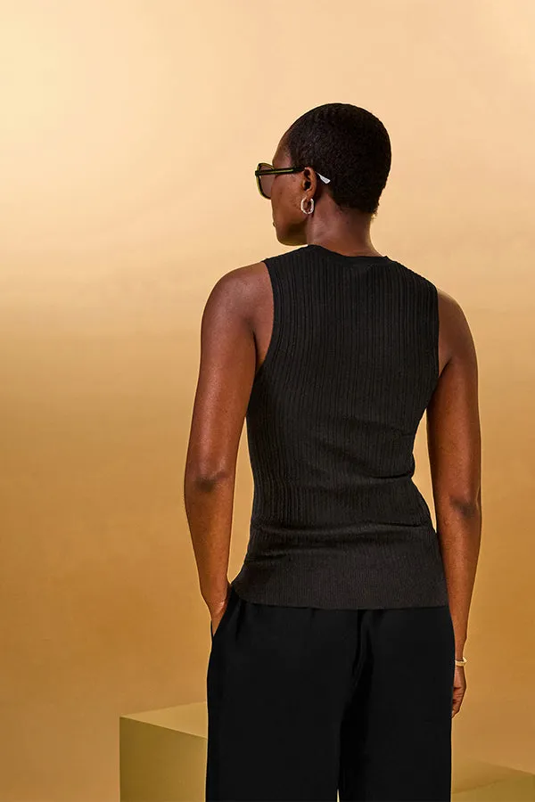 Rodier BLACK RIBBED SLEEVELESS SWEATER