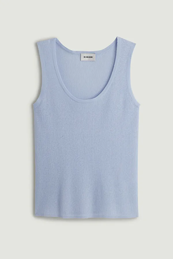 Rodier LIGHT BLUE FINE KNIT SLEEVELESS SWEATER