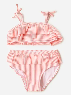     RUFFLEBUTTS  Girls' Seersucker Bow Ruffle Bikini Set    