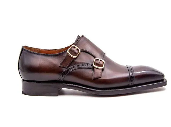 Ryan Burnished Calfskin Double Monkstrap Brown