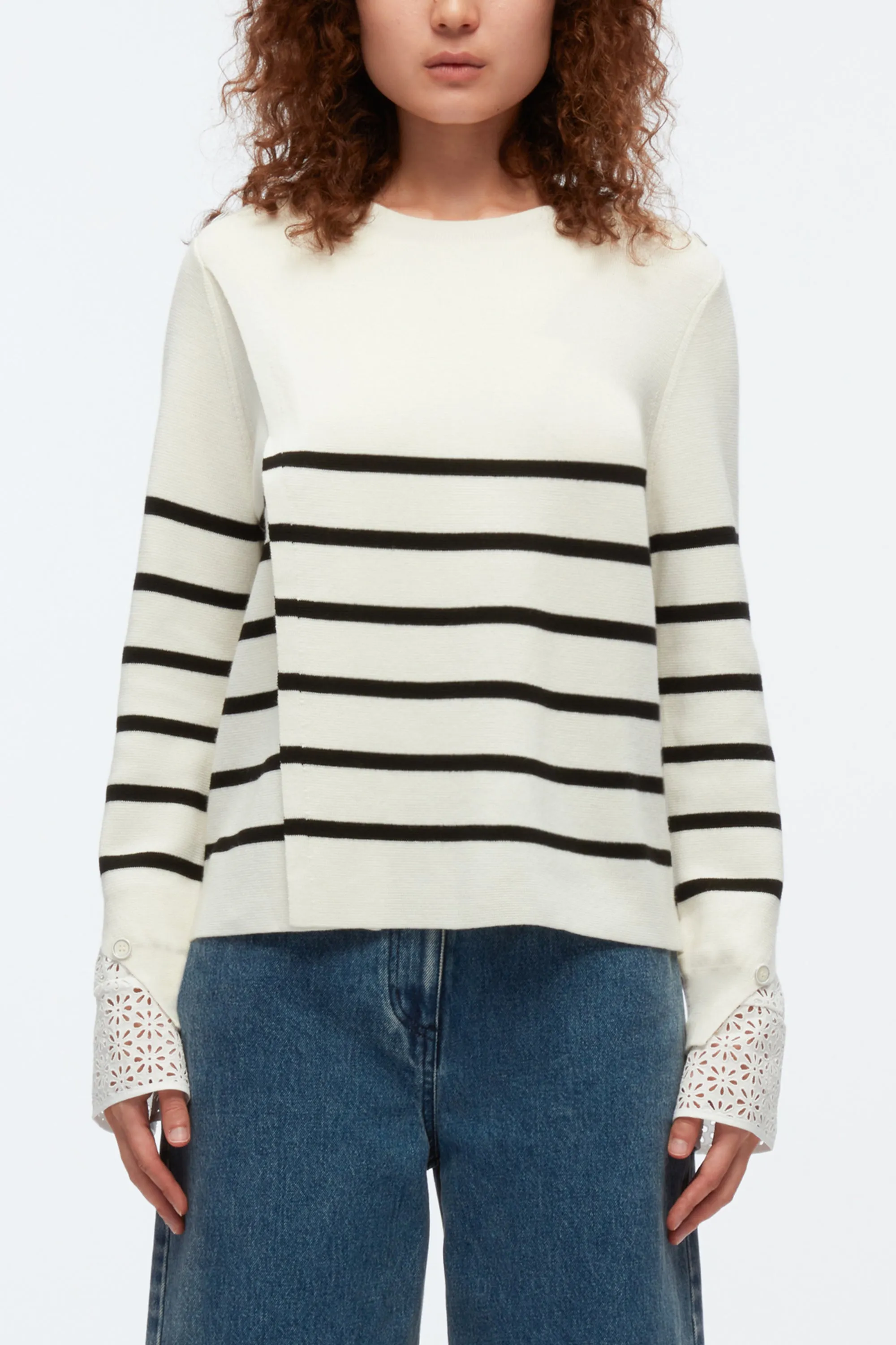 Sailor Stripe Pullover With Lace Cuffs