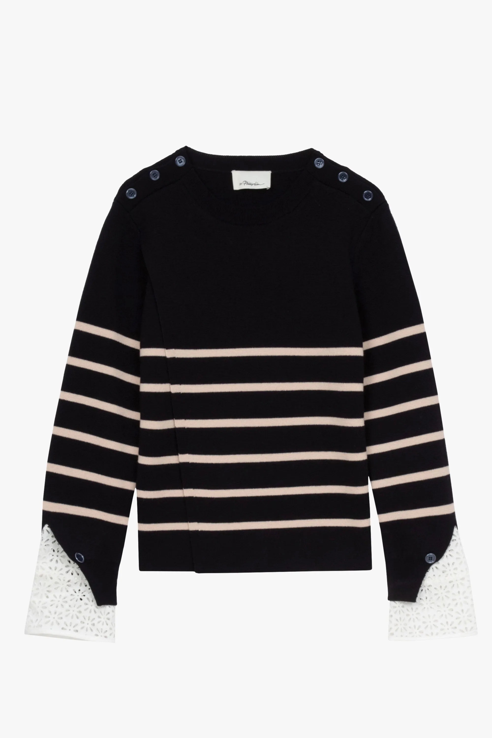 Sailor Stripe Pullover With Lace Cuffs