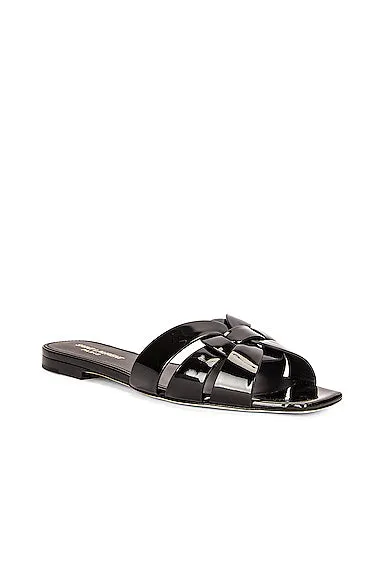 Saint Laurent Tribute Nu Pieds Patent Leather Flat Sandals